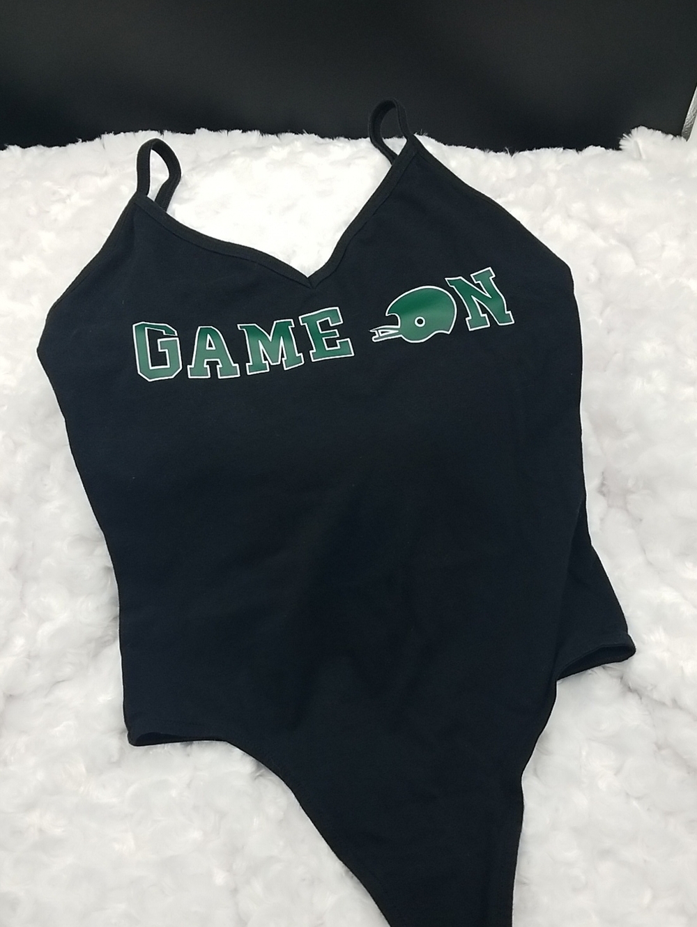 PINK Victoria's Secret with 5th & Ocean Black Green & White "Game On" Bodysuit